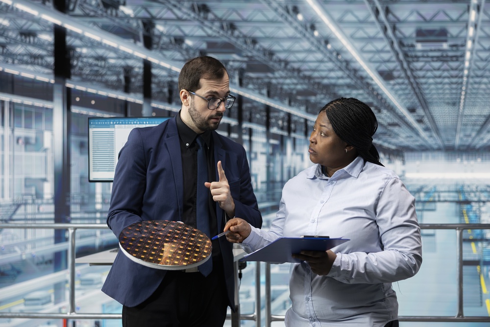 Manufacturing professionals analyzing production performance and inventory to support Supply Chain Optimization initiatives.